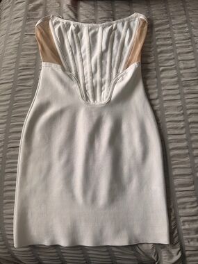 Fashion Nova White Strapless Mini Dress with Nude Insets